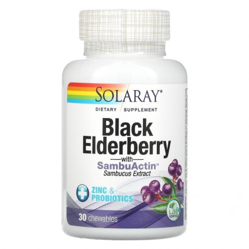 Solaray, SambuActin 함유 블랙 엘더베리, 츄어블 30정