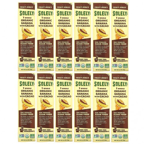 Solely, 유기농 과일 말랭이, 바나나와 카카오 함유, 12조각, 각 23g(0.8oz)