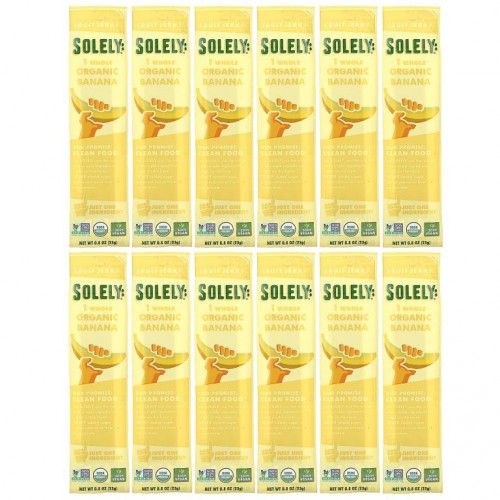 Solely, 유기농 과일 말랭이, 바나나, 12조각, 각 23g(0.8oz)