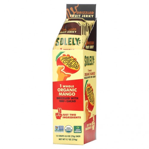 Solely, 유기농 과일 말랭이, 100% 카카오를 뿌린 망고, 12조각, 각 23g(0.8oz)