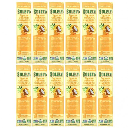 Solely, Organic Fruit Jerky, Pineapple with Coconut, 12 Strips, 0.8 oz (23 g) Each