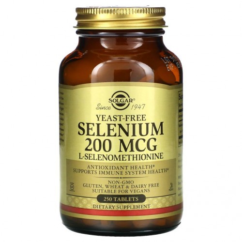 Solgar, 셀레늄, 효모 무함유, 200mcg, 250정