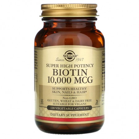 Solgar, 슈퍼 고효능 비오틴, 10,000mcg, 베지 캡슐 120정