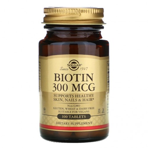 Solgar, 바이오틴, 300mcg, 100정