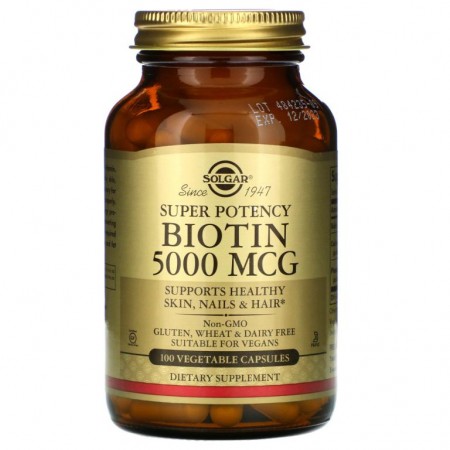 Solgar, 비오틴, 5,000mcg, 베지 캡슐 100정
