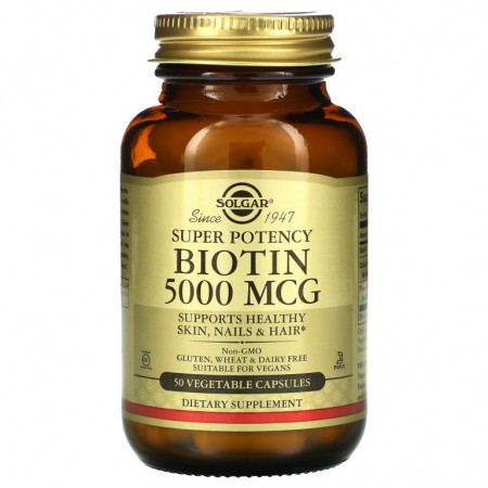 Solgar, 비오틴, 5,000mcg, 베지 캡슐 50정