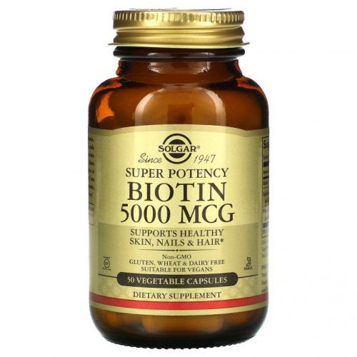 Solgar, 비오틴, 5,000mcg, 베지 캡슐 50정
