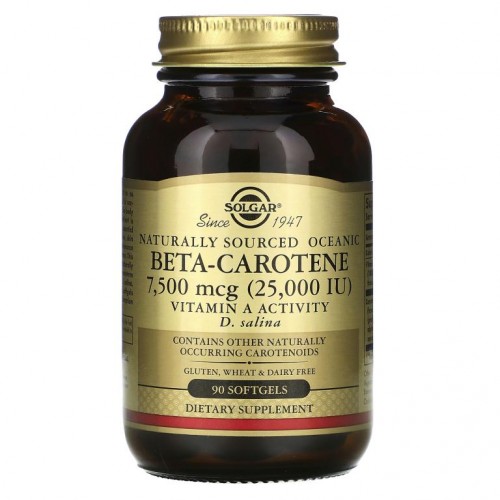 Solgar, 자연 유래 해양 베타카로틴, 7,500mcg(25,000IU), 소프트젤 90정