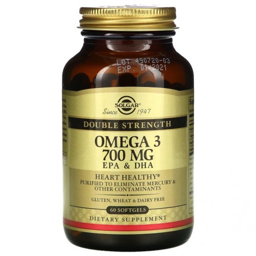 Solgar, 오메가3, EPA 및 DHA, 더블 스트렝스, 700mg, 소프트젤 60정
