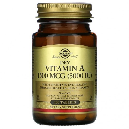 Solgar, 건조 비타민A, 1,500mcg(5,000IU), 100정
