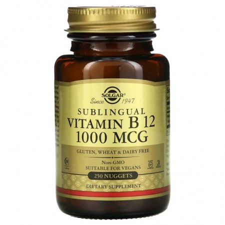 Solgar, 서브링구얼 비타민B12, 1,000mcg, 너겟 250개