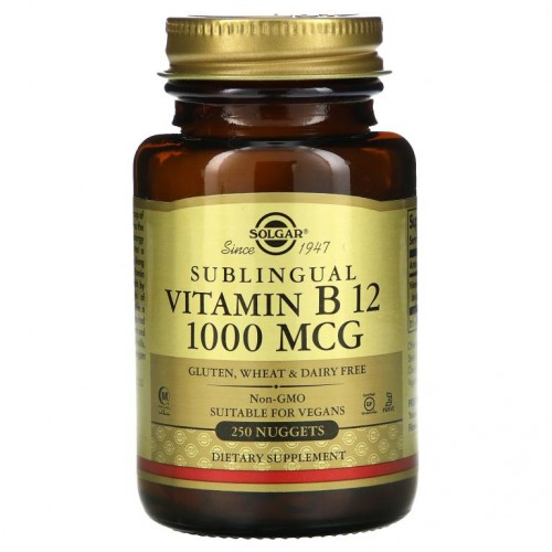 Solgar, 서브링구얼 비타민B12, 1,000mcg, 너겟 250개