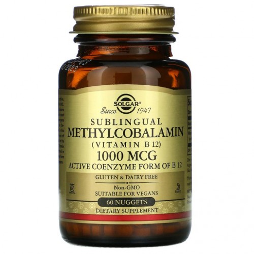 Solgar, 설하 메틸코발라민(비타민B12), 1,000mcg, 너겟 60개