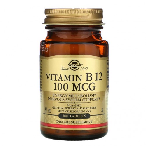 Solgar, 비타민 B12, 100 mcg, 100 태블릿