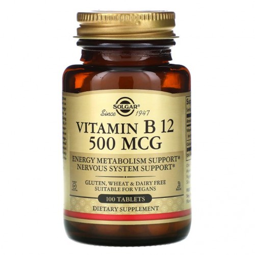 Solgar, 비타민B12, 500mcg, 100정