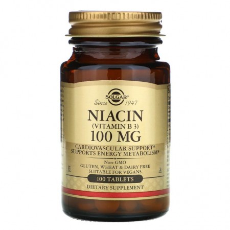 Solgar, 니아신(비타민 B3), 100mg, 100정