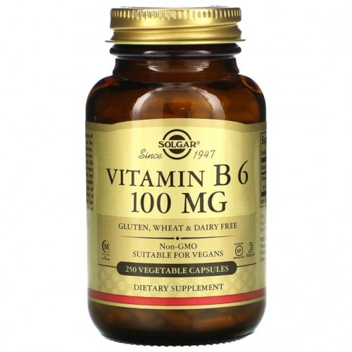 Solgar, 비타민B6, 100mg, 베지 캡슐 250정