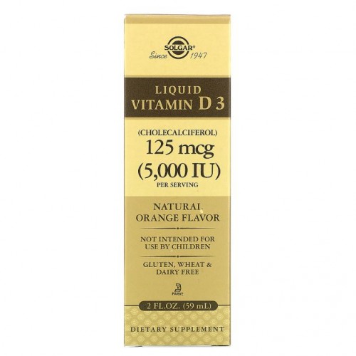 Solgar, 액상 비타민D3, 천연 오렌지향, 125mcg(5,000IU), 59ml(2fl oz)