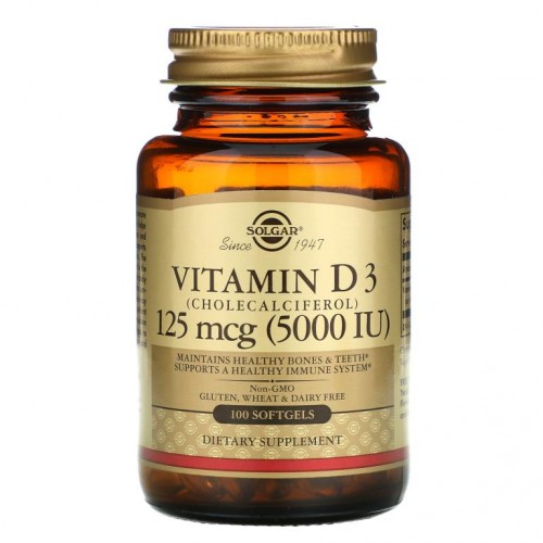 Solgar, 비타민D3(콜레칼시페롤), 125mcg(5,000IU), 소프트젤 100정