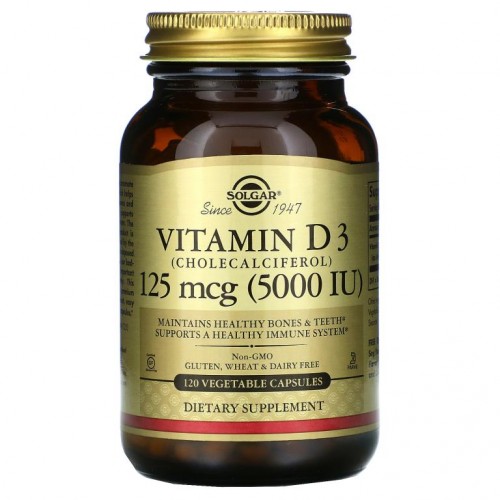 Solgar, 비타민D3(콜레칼시페롤), 125mcg(5,000IU), 베지 캡슐 120정