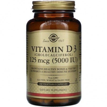 Solgar, 비타민D3(콜레칼시페롤), 125mcg(5,000IU), 베지 캡슐 240정