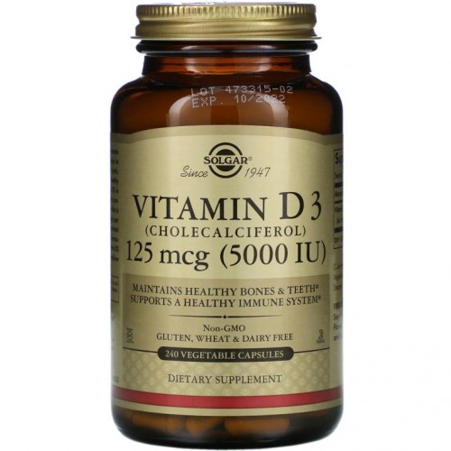 Solgar, 비타민D3(콜레칼시페롤), 125mcg(5,000IU), 베지 캡슐 240정
