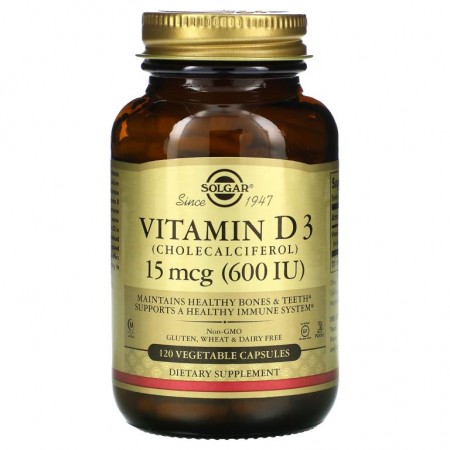 Solgar, 비타민 D3 (콜레칼시페롤),15 mcg (600 IU),120식물성 캡슐
