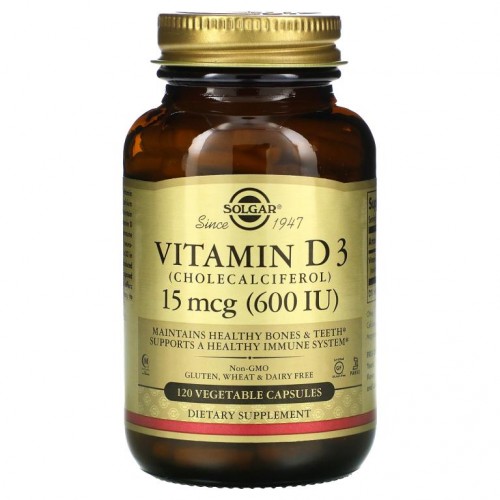 Solgar, 비타민 D3 (콜레칼시페롤),15 mcg (600 IU),120식물성 캡슐