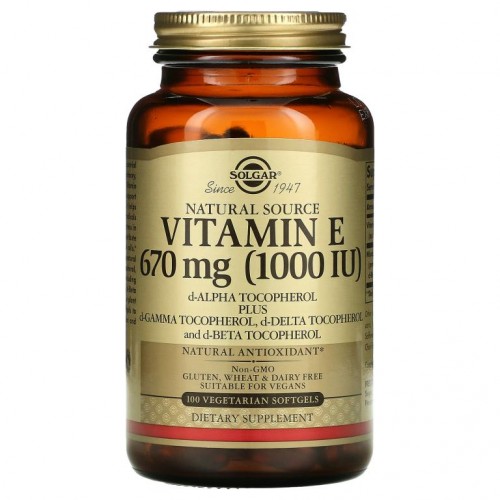 Solgar, 천연 원료 비타민E, 670mg(1,000IU), 식물성 소프트젤 100정