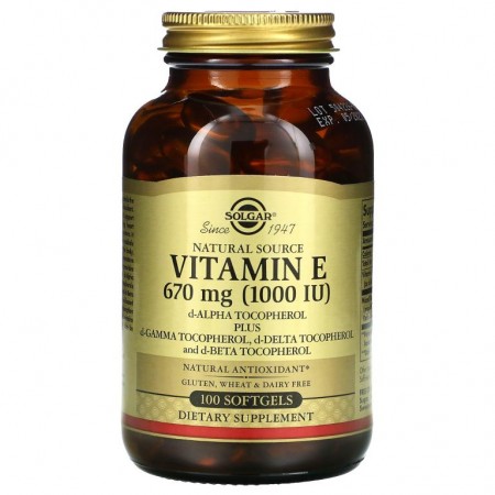 Solgar, 천연 원료 비타민E, 670mg(100 IU), 소프트젤 100정