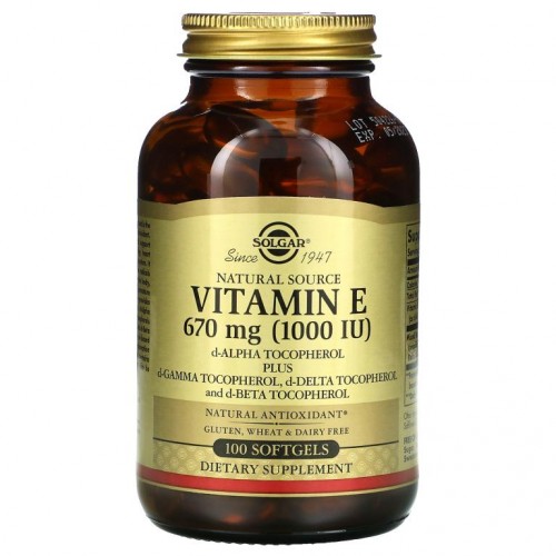 Solgar, 천연 원료 비타민E, 670mg(100 IU), 소프트젤 100정