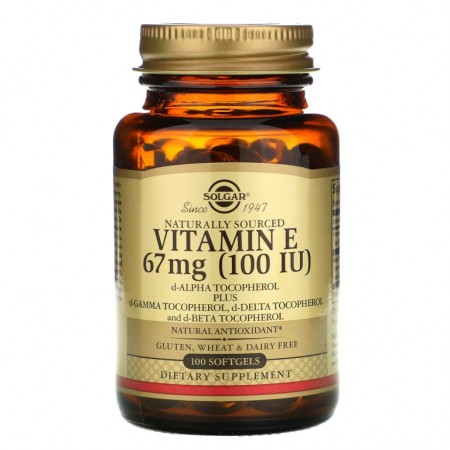 Solgar, 천연 원료 비타민 E, 67 mg(100 IU), 100 소프트젤