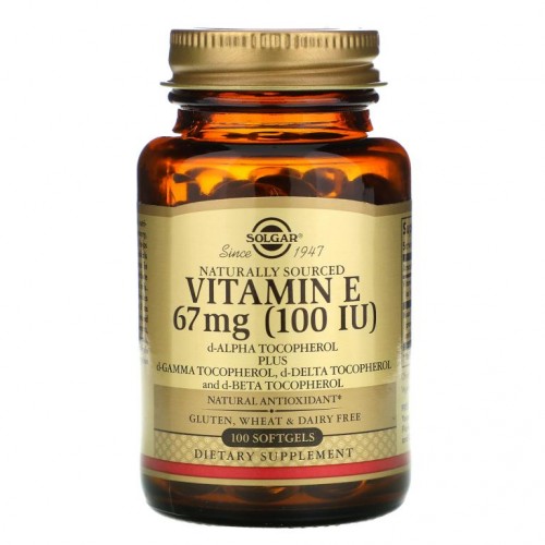 Solgar, 천연 원료 비타민 E, 67 mg(100 IU), 100 소프트젤