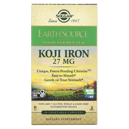 Solgar, EarthSource 발효 식품, 코지 아이언, 27mg, 베지 캡슐 30정