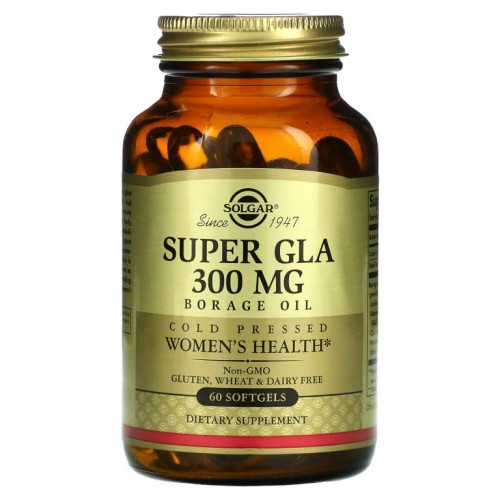 Solgar, 슈퍼 GLA, 보리지오일, 여성 건강, 300㎎, 소프트젤 60정
