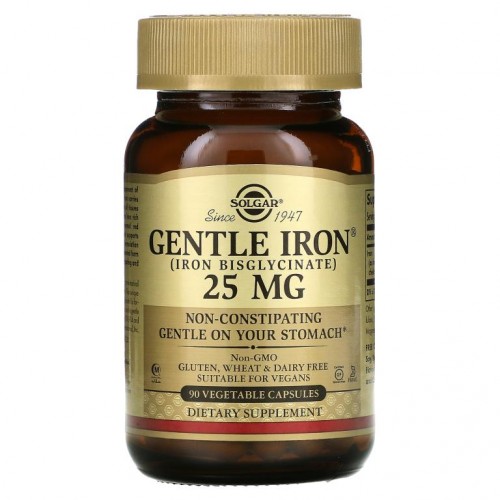 Solgar, Gentle Iron, 25mg, 베지 캡슐 90정