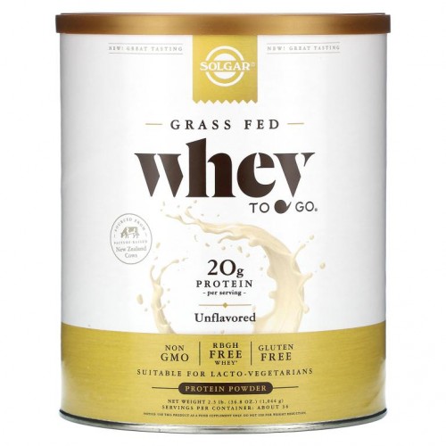 Solgar, Grass Fed, Whey To Go 프로틴 파우더, 무맛, 1,044g(36.8oz)