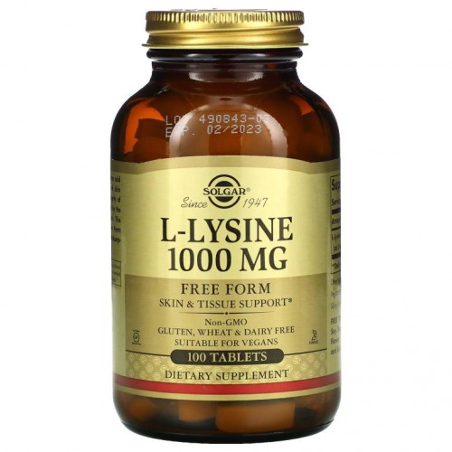 Solgar, L-라이신, 1000 mg, 100 정