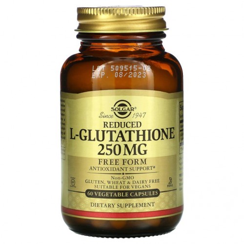 Solgar, 환원형 L-글루타치온, 250mg, 베지 캡슐 60정