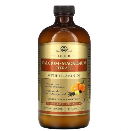 Solgar, Liquid Calcium Magnesium Citrate with Vitamin D3, 천연 오렌지 바닐라 향, 473 ml(16 fl oz)