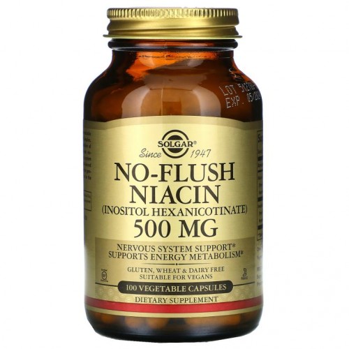 Solgar, No-Flush Niacin, 500mg, 베지 캡슐 100정