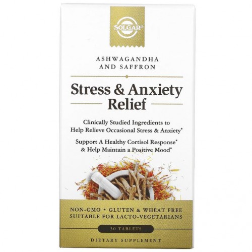 Solgar, Stress & Anxiety Relief, Ashwagandha And Saffron, 30 Tablets