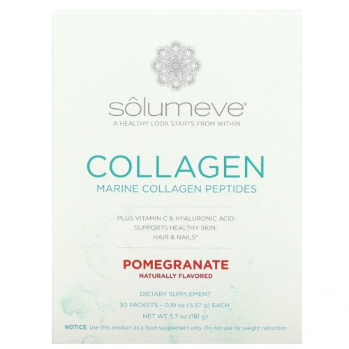 Solumeve, 콜라겐 펩타이드, 비타민C 및 히알루론산 함유, 석류, 30팩, 각 5.37g(0.19oz)