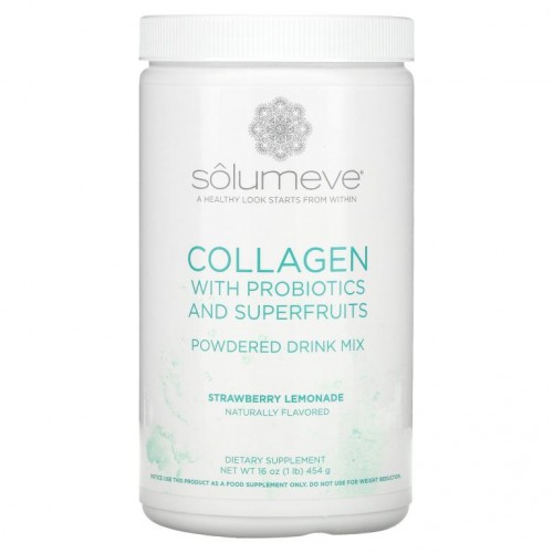 Solumeve, 콜라겐, 프로바이오틱 및 슈퍼 과일 함유, 분말 드링크 믹스, 딸기 레모네이드, 454g(16oz)