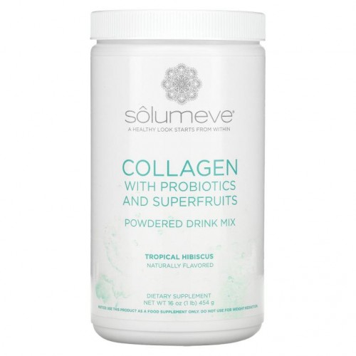 Solumeve, 콜라겐, 프로바이오틱 및 슈퍼 과일 함유, 분말 드링크 믹스, 트로피컬 히비스커스, 454g(16oz)