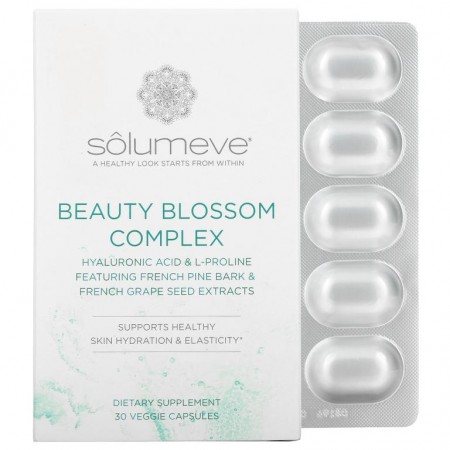 Solumeve, 뷰티 블라섬 복합체, 피부 보습 및 콜라겐 생성, 베지 캡슐 30정