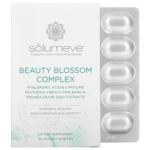 Solumeve, 뷰티 블라섬 복합체, 피부 보습 및 콜라겐 생성, 베지 캡슐 30정