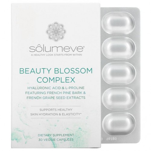 Solumeve, 뷰티 블라섬 복합체, 피부 보습 및 콜라겐 생성, 베지 캡슐 30정