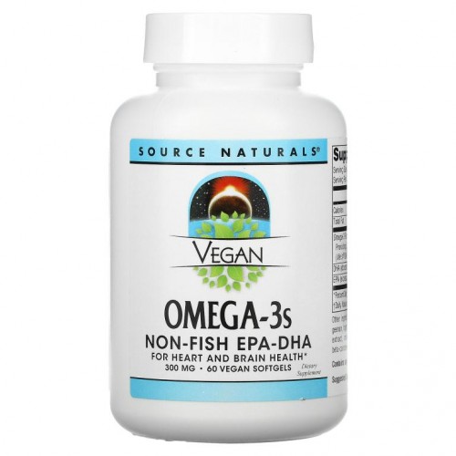 Source Naturals, 비건 오메가-3S, EPA-DHA, 300 mg, 60 비건 소프트젤
