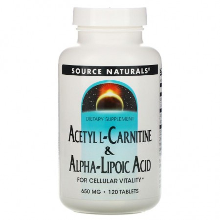 Source Naturals, 아세틸-L-카르니틴 & 알파 리포산, 650mg, 120정